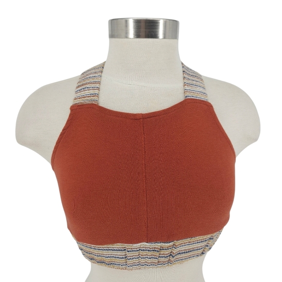 Urban Outfitters Bondi Crop Top Burnt Orange Cross Back High Neck Shirt Small - Picture 1 of 8